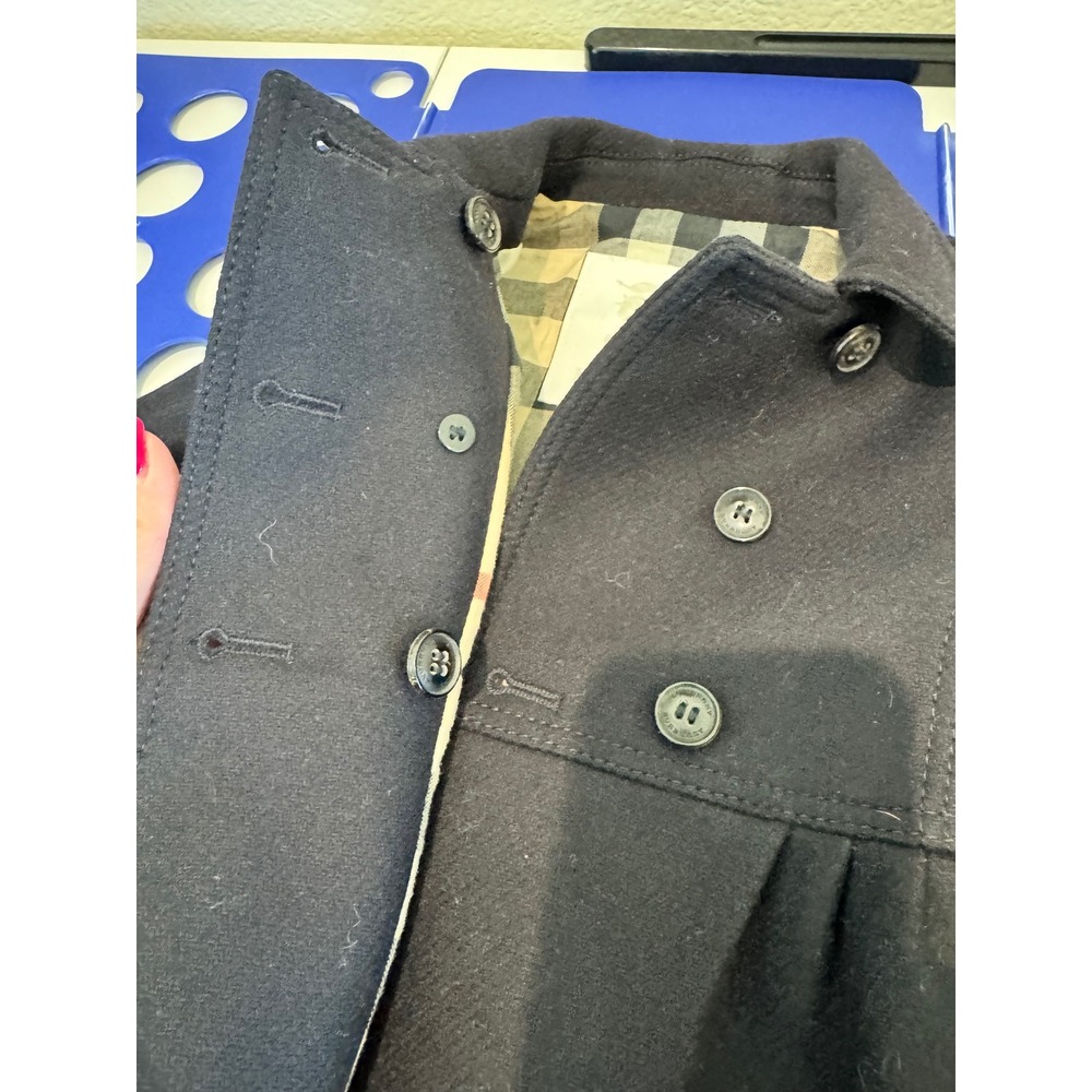 NWOT Burberry Pea Coat Kids 12M Black Wool Cashmere Double Breasted Nova Check - Picture 10 of 14